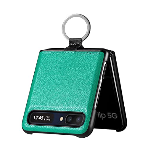 GOGME Hülle für Samsung Galaxy Z Flip 5G/4G Hülle, Ultra-dünne Premium PU Leder Silikon Handyhülle Retro Schutzhülle, Stoßfeste Handy-Tasche mit 360 Grad Ring, Grün von GOGME