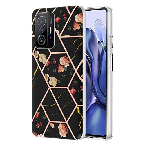 GOGME Hülle für Xiaomi 11T Pro 5G / Xiaomi 11T 5G, Ultra Dünn Marmor Matt Weich Silikon Handyhülle Schlank TPU Bumper Handytasche Flexible Schutzhülle Soft Gummi Back Cover, Schwarze Blumen von GOGME