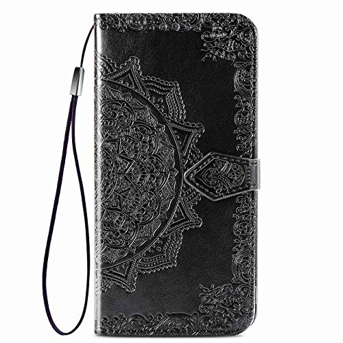 GOGME Hülle für Xiaomi Redmi Note 11 Pro 5G, Mandala PU/TPU Leder Magnetische Flip Case Cover Bumper, Handyhülle Schutzhülle mit Kartensteckplätzen/Standfunktion, Schwarz von GOGME