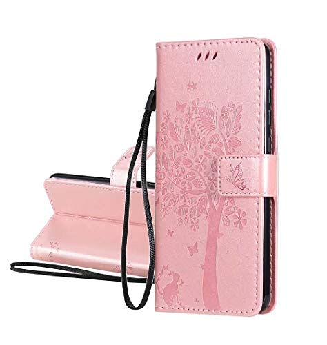 GOGME Hülle für Xiaomi Redmi Note 9T 5G, Retro Geprägt Muster Design Leder Brieftasche Flip Handyhülle, Kartenfach und Magnet Kartenfach Schutzhülle für Xiaomi Redmi Note 9T 5G, Roségold von GOGME