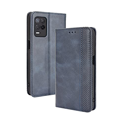 GOGME Leder Hülle für Realme 8 5G / Realme Narzo 30 5G, Premium PU/TPU Folio Schutzhülle Handyhülle, Flip Case Cover Klapphülle mit Standfunktion & Kartensteckplätzen, Blau von GOGME