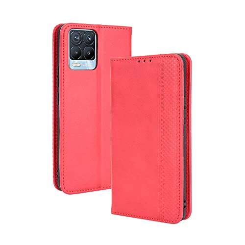 GOGME Leder Hülle für Realme 8 Pro/Realme 8 4G (6.4") Hülle, Premium PU/TPU Leder Folio Hülle Schutzhülle Handyhülle, Flip Case Klapphülle Lederhülle mit Standfunktion & Kartensteckplätzen, Rot von GOGME