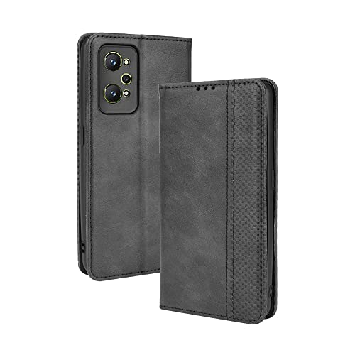 GOGME Leder Hülle für Realme GT 2(GT2) / GT Neo 2(GT Neo2), Premium PU/TPU Folio Schutzhülle Handyhülle, Flip Case Cover Klapphülle mit Standfunktion & Kartensteckplätzen, Schwarz von GOGME