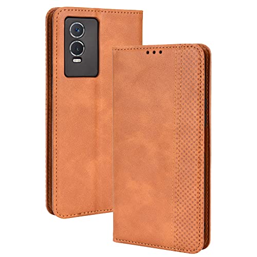 GOGME Leder Hülle für VIVO Y76 5G, Premium PU/TPU Folio Schutzhülle Handyhülle, Flip Case Cover Klapphülle mit Standfunktion & Kartensteckplätzen, Brown von GOGME