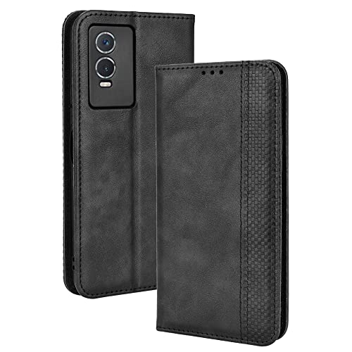 GOGME Leder Hülle für VIVO Y76 5G, Premium PU/TPU Folio Schutzhülle Handyhülle, Flip Case Cover Klapphülle mit Standfunktion & Kartensteckplätzen, Schwarz von GOGME