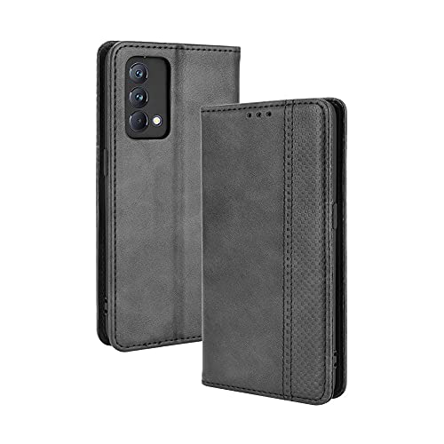 GOGME Leder Hülle für realme GT Master Edition, Premium PU/TPU Folio Schutzhülle Handyhülle, Flip Case Cover Klapphülle mit Standfunktion & Kartensteckplätzen, Schwarz von GOGME