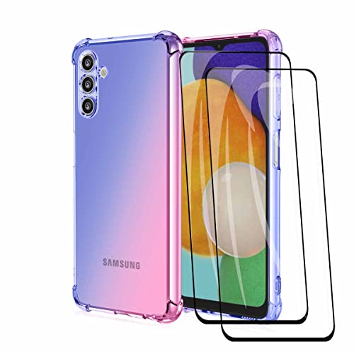 GOGME Schutzhülle für Samsung Galaxy A04S/A13 5G + 2 Hartglas, Farbverlauf, TPU, transparent, stoßfest, weich, Silikon, Blau/Rosa von GOGME