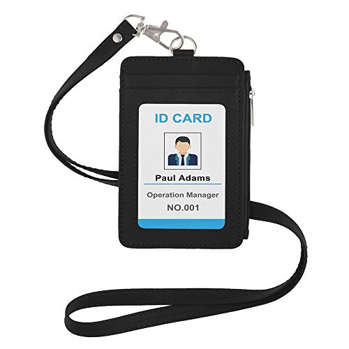 Ausweishüllen PU Leder ID Kartenhalter mit Reißverschluss und abnehmbarem Umhängeband 3 Kartenfächer & 1 Bargeldfach von GOGO