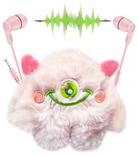 GOGOSINIS Ohrhörer-Set mit niedlicher Monsterhülle für Kinder für die Schule, kabelgebundene Kopfhörer mit Hülle und kleinen Ohrstöpseln, Ohrstöpsel mit niedlicher rosa Hülle, 3,5-mm-Kopfhörer für von GOGOSINIS