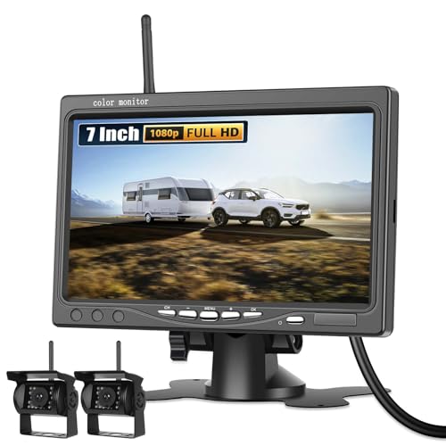 GOHHDL 1080P HD Kabelloses Rückfahrkamera Set, Stabile WiFi Wireless Rückfahrkamera, 7 Zoll HD Monitor mit 2 Rückfahrkameras, für Anhänger, Wohnmobil, LKW, Auto, Bus, IP68 Wasserdichtes, 12 V-36 V GOHHDL 1080P HD Kabelloses Rückfahrkamera Set, Stabile WiFi Wireless Rückfahrkamera, 7 Zoll HD Monitor mit 2 Rückfahrkameras, für Anhänger, Wohnmobil, LKW, Auto, Bus, IP68 Wasserdichtes, 12 V-36 V von GOHHDL