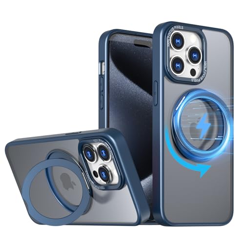GOHHME für iPhone 15 Pro Hülle für MagSafe [360 Magnetischer Ring Ständer] TPU Stoßfester Schutz Handyhülle für iPhone 15 Pro mit MagSafe-Ständer, Robuste Harte Schutzhülle Translucent Case(Blau) von GOHHME