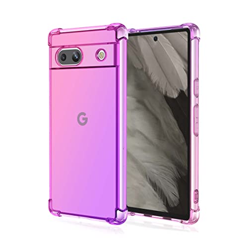 GOKEN Hülle für Google Pixel 7a, Schutzhülle TPU Silikon Handyhülle mit Farbverlauf Design, Transparent Stoßfest Bumper Case Soft Flex Cover, Pink/Lila von GOKEN
