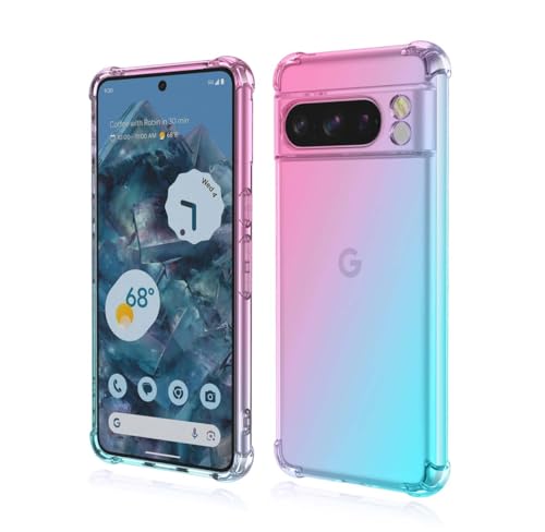 GOKEN Hülle für Google Pixel 8 Pro, Schutzhülle TPU Silikon Handyhülle mit Farbverlauf Design, Transparent Stoßfest Bumper Case Soft Flex Cover, Pink/Grün von GOKEN