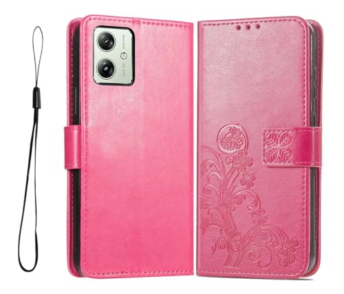 GOKEN Hülle für Motorola Moto G54 5G, Schutzhülle Case Cover TPU/PU Leder Flip Brieftasche Handytasche mit Kartenfächer & Standfunktion & Muster, Klapp Handyhülle, rot von GOKEN