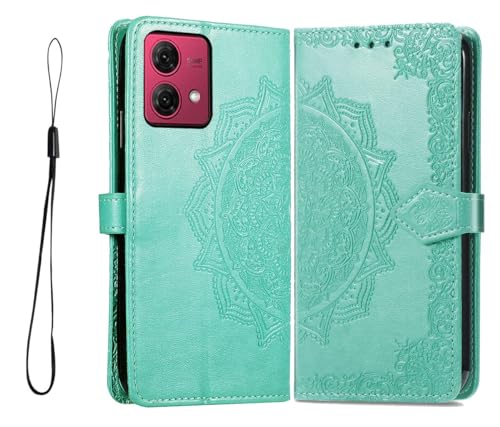 GOKEN Hülle für Motorola Moto G84, Schutzhülle Case Cover TPU/PU Leder Flip Brieftasche Handytasche mit Kartenfächer & Standfunktion & Muster, Klapp Handyhülle, Grün von GOKEN