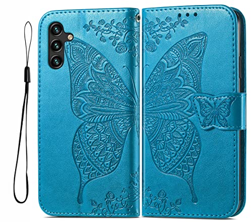 GOKEN Hülle für Samsung Galaxy A04s / A13 5G, Schutzhülle Case Cover TPU/PU Leder Flip Brieftasche Handytasche mit Kartenfächer & Standfunktion & Muster, Klapp Handyhülle, Blau von GOKEN