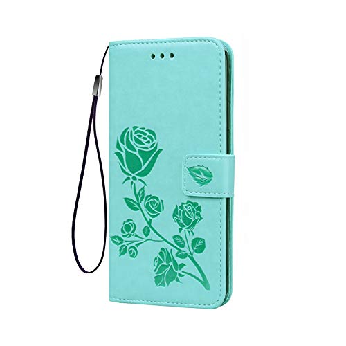 GOKEN Hülle für Samsung Galaxy A34 5G, Schutzhülle Case Cover TPU/PU Flip Leder Brieftasche Handytasche mit Kartenfächer/Standfunktion, Klapp Handyhülle Rose Geprägtem, Grün von GOKEN