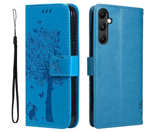 GOKEN Hülle für Samsung Galaxy S24 5G, Schutzhülle Case Cover TPU PU Flip Leder Brieftasche Handytasche mit Kartenfächer Standfunktion, Klapp Handyhülle Geprägt Muster, Blau von GOKEN