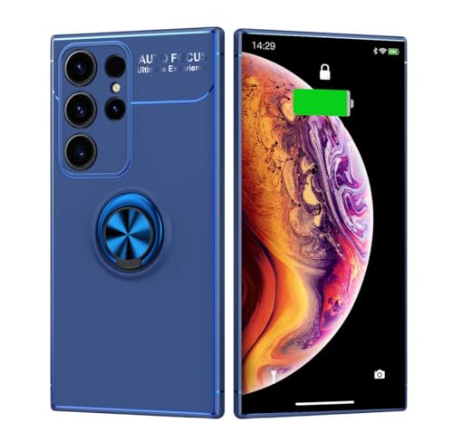 GOKEN Hülle für Samsung Galaxy S24 Ultra 5G, Schutzhülle TPU Silikon Handyhülle mit 360 Grad Drehung Fingerring Ständer, Stoßfest Bumper Case Soft Flex Cover, Blau+Blau von GOKEN
