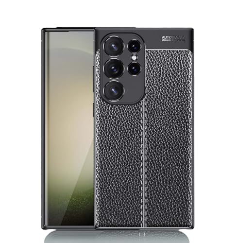 GOKEN Hülle für Samsung Galaxy S24 Ultra 5G, Schutzhülle TPU Silikon Handyhülle mit Stilvolles Leder-Textur-Design(Nicht Leder), Stoßfest Bumper Case Soft Flex Cover, Schwarz von GOKEN