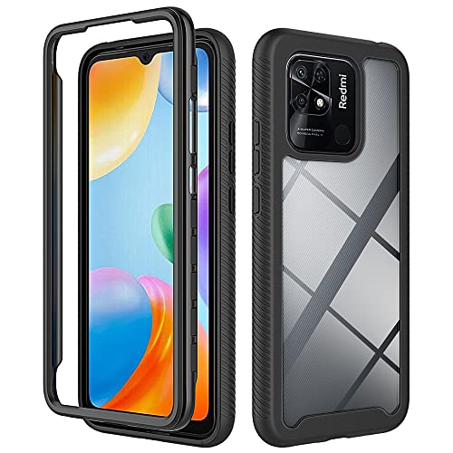 GOKEN Hülle für Xiaomi Redmi 10C, [Nicht mit Panzerglas ] 360° Stoßfest Outdoor Handyhülle, Transparent Schutzhülle Soft TPU Bumper Case Cover, Schwarz von GOKEN