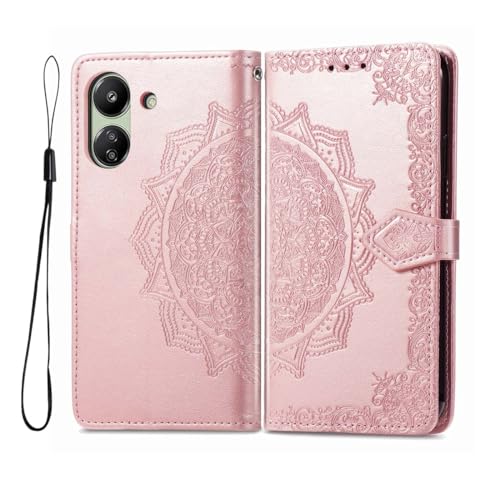 GOKEN Hülle für Xiaomi Redmi 13C / Poco C65, Schutzhülle Case Cover TPU/PU Leder Flip Brieftasche Handytasche mit Kartenfächer & Standfunktion & Muster, Klapp Handyhülle, Rosengold von GOKEN