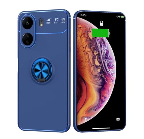 GOKEN Hülle für Xiaomi Redmi 13C / Poco C65, Schutzhülle TPU Silikon Handyhülle mit 360 Grad Drehung Fingerring Ständer, Stoßfest Bumper Case Soft Flex Cover, Blau+Blau von GOKEN