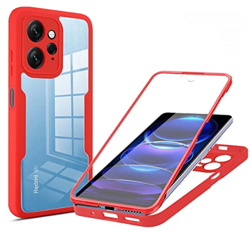 GOKEN Hülle für Xiaomi Redmi Note 12 4G, [ Integriertem Displayschutz ] 360 Grad Stoßfest Handyhülle, Transparent Soft TPU Bumper Schutzhülle, Rot von GOKEN