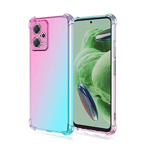 GOKEN Hülle für Xiaomi Redmi Note 12 Pro Plus (Pro+), Schutzhülle TPU Silikon Handyhülle mit Farbverlauf Design, Transparent Stoßfest Bumper Case Soft Flex Cover, Pink/Grün von GOKEN