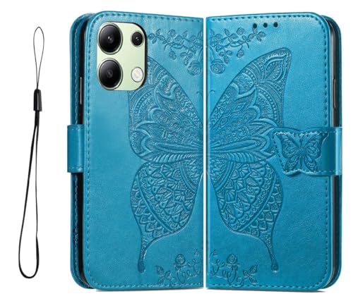 GOKEN Hülle für Xiaomi Redmi Note 13 4G, Schutzhülle Case Cover TPU/PU Leder Flip Brieftasche Handytasche mit Kartenfächer & Standfunktion & Muster, Klapp Handyhülle,Blau von GOKEN