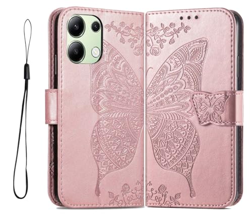 GOKEN Hülle für Xiaomi Redmi Note 13 4G, Schutzhülle Case Cover TPU/PU Leder Flip Brieftasche Handytasche mit Kartenfächer & Standfunktion & Muster, Klapp Handyhülle/Rosengold von GOKEN