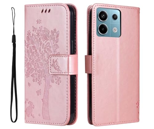 GOKEN Hülle für Xiaomi Redmi Note 13 Pro 5G / Poco X6 5G, Schutzhülle Case Cover TPU PU Flip Leder Brieftasche Handytasche mit Kartenfächer Standfunktion, Klapp Handyhülle Geprägt Muster, Roségold von GOKEN