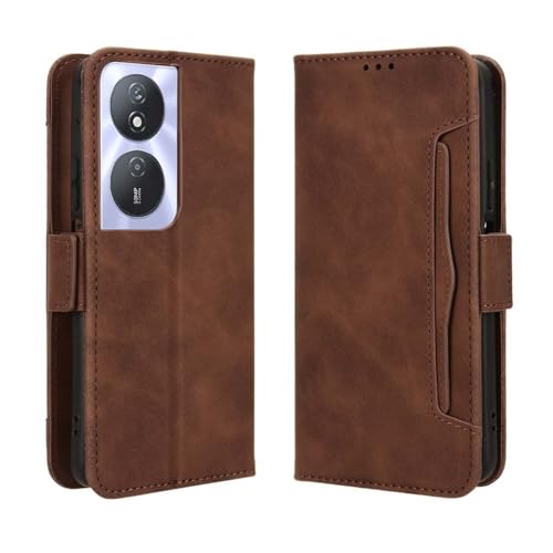 GOKEN Leder Folio Hülle für Honor X7b, Flip TPU Liner PU Lederhülle Brieftasche Mit Kartensteckplätzen, Handyhülle Schutzhülle Case Cover mit Ständer Funktion,Braun von GOKEN