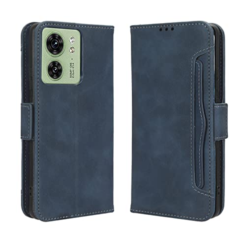 GOKEN Leder Folio Hülle für Motorola Edge 40, Flip TPU Liner PU Lederhülle Brieftasche Mit Kartensteckplätzen, Handyhülle Schutzhülle Case Cover mit Ständer Funktion (Blau) von GOKEN