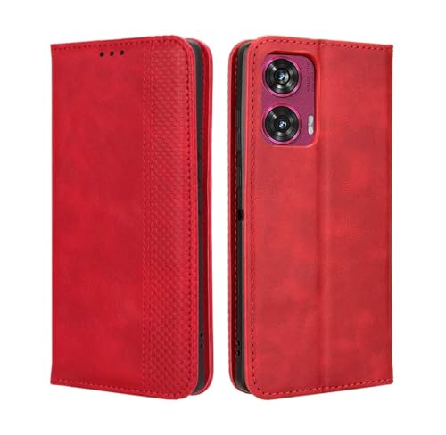 GOKEN Leder Folio Hülle für Motorola Edge 50 Fusion, Lederhülle Brieftasche Mit Kartensteckplätzen, Premium Flip PU/TPU Handyhülle Schutzhülle Case Cover mit Ständer Funktion (Rot) von GOKEN