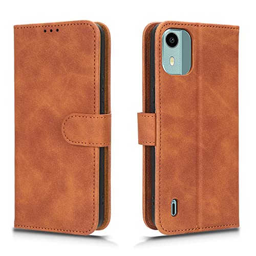 GOKEN Leder Folio Hülle für Nokia C12 / C12 Pro / C12 Plus (C12 +), Lederhülle Brieftasche Mit Kartensteckplätzen, Premium Flip PU/TPU Handyhülle Schutzhülle Case Cover mit Ständer Funktion (Braun) von GOKEN