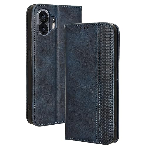 GOKEN Leder Folio Hülle für Nothing Phone 2, Lederhülle Brieftasche Mit Kartensteckplätzen, Premium Flip PU/TPU Handyhülle Schutzhülle Case Cover mit Ständer Funktion (Blau) von GOKEN