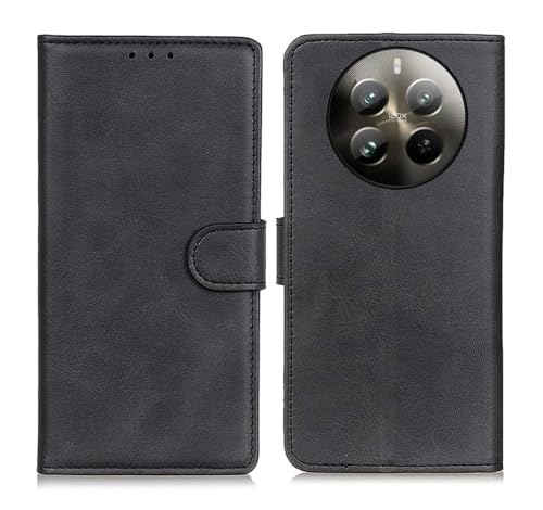 GOKEN Leder Folio Hülle für Realme 12 Pro Plus (Pro+)/ Realme 12 Pro 5G, Lederhülle Brieftasche Mit Kartensteckplätzen, Flip PU/TPU Handyhülle Schutzhülle Case Cover mit Ständer Funktion (Schwarz) von GOKEN