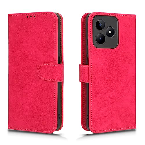 GOKEN Leder Folio Hülle für Realme C51 / Realme C53, Lederhülle Brieftasche Mit Kartensteckplätzen, Premium Flip PU/TPU Handyhülle Schutzhülle Case Cover mit Ständer Funktion -Rot von GOKEN