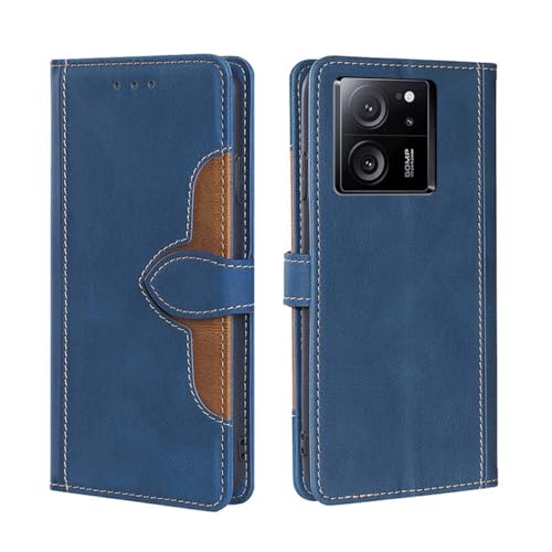 GOKEN Leder Folio Hülle für Xiaomi 13T / Xiaomi 13T Pro, Flip TPU Liner PU Lederhülle Brieftasche Mit Kartensteckplätzen, Handyhülle Schutzhülle Case Cover mit Ständer Funktion,(Blau) von GOKEN