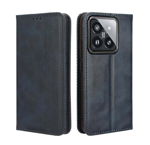 GOKEN Leder Folio Hülle für Xiaomi 14, Lederhülle Brieftasche Mit Kartensteckplätzen, Premium Flip PU/TPU Handyhülle Schutzhülle Case Cover mit Ständer Funktion (Blau) von GOKEN