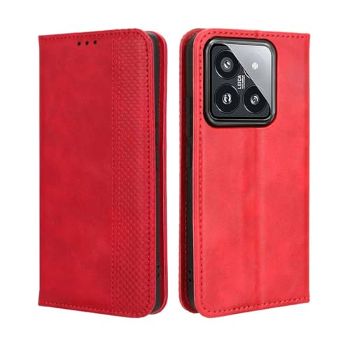 GOKEN Leder Folio Hülle für Xiaomi 14, Lederhülle Brieftasche Mit Kartensteckplätzen, Premium Flip PU/TPU Handyhülle Schutzhülle Case Cover mit Ständer Funktion (Rot) von GOKEN