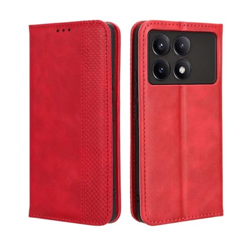 GOKEN Leder Folio Hülle für Xiaomi Poco X6 Pro, Lederhülle Brieftasche Mit Kartensteckplätzen, Premium Flip PU/TPU Handyhülle Schutzhülle Case Cover mit Ständer Funktion (Rot) von GOKEN