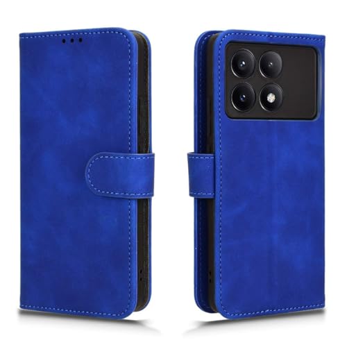 GOKEN Leder Folio Hülle für Xiaomi Poco X6 Pro, Lederhülle Brieftasche Mit Kartensteckplätzen, Premium Flip PU/TPU Handyhülle Schutzhülle Case Cover mit Ständer Funktion -Blau von GOKEN