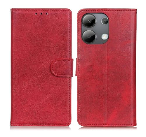 GOKEN Leder Folio Hülle für Xiaomi Redmi Note 13 4G, Lederhülle Brieftasche Mit Kartensteckplätzen, Premium Flip PU/TPU Handyhülle Schutzhülle Case Cover mit Ständer Funktion (Rot) von GOKEN