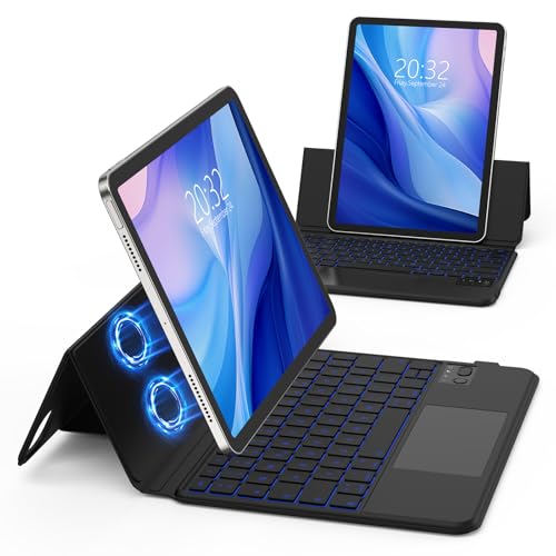 GOKOCO Magnetische Tastatur hülle für 2024 iPad Air (M2) 11″ Keyboard Hülle für iPad Pro 11″ 4./3./2./1.Gen und Air 5./4.Gen,Multi-Touch-Trackpad und 7-farbige Beleuchtete Tastatur,QWERTZ-Schwarz von GOKOCO