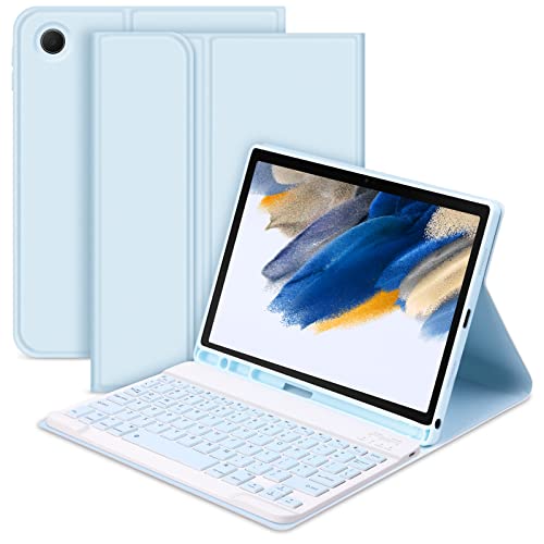 GOKOCO Schutzhülle für Samsung Galaxy Tab A8, 26,7 cm (10,5 Zoll), Modell 2022 (SM-X200/X205/X207), wiederaufladbare, kabellose Bluetooth-Tastatur mit S-Stifthalter, Blau von GOKOCO