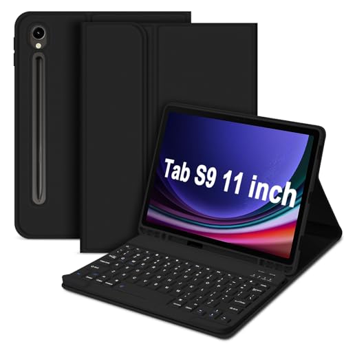 GOKOCO Tastatur-Hülle für Samsung Galaxy Tab S9 2023 27,9 cm (11 Zoll) mit magnetisch abnehmbarer kabelloser Bluetooth-Tastatur für Galaxy Tab S9 mit S-Stifthalter, bietet vollen Schutz mit Tab S9 von GOKOCO