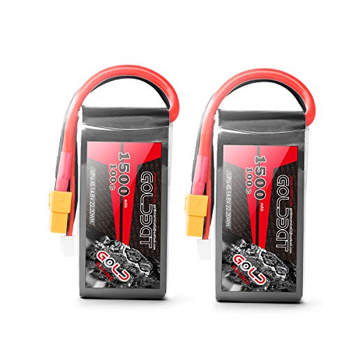GOLDBAT 4S FPV Lipo Batterie 1500mAh 100C 14.8V Lipo Rc Batteriepack mit XT60 Stecker für UAV Drohne FPV Race RC Quadcopter Vortex FLIP 250S Mini Drohne (2er Pack) von GOLDBAT