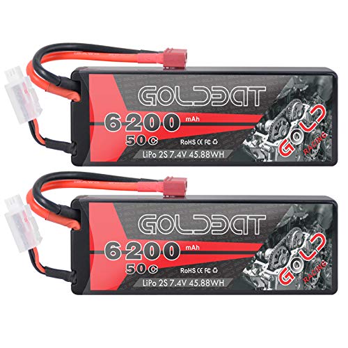 GOLDBAT 7,4 V Lipo 6200 mAh 2S 50C Lipo RC Batterie Hartschalenkoffer mit Dekanstecker für RC Evader BX Auto RC Truggy RC Flugzeug UAV Drohne FPV (2Packs) von GOLDBAT